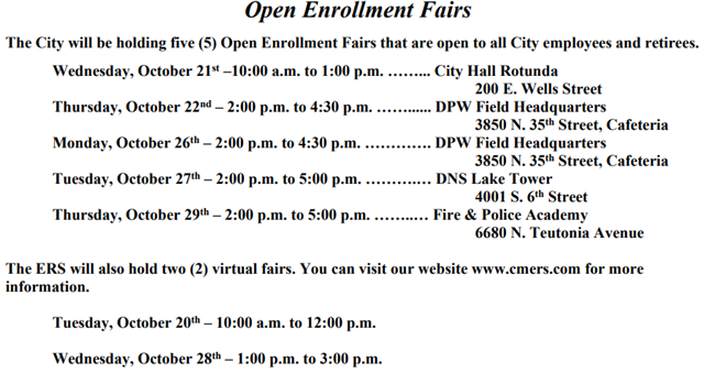 Schedule of Open Enrollment Fairs